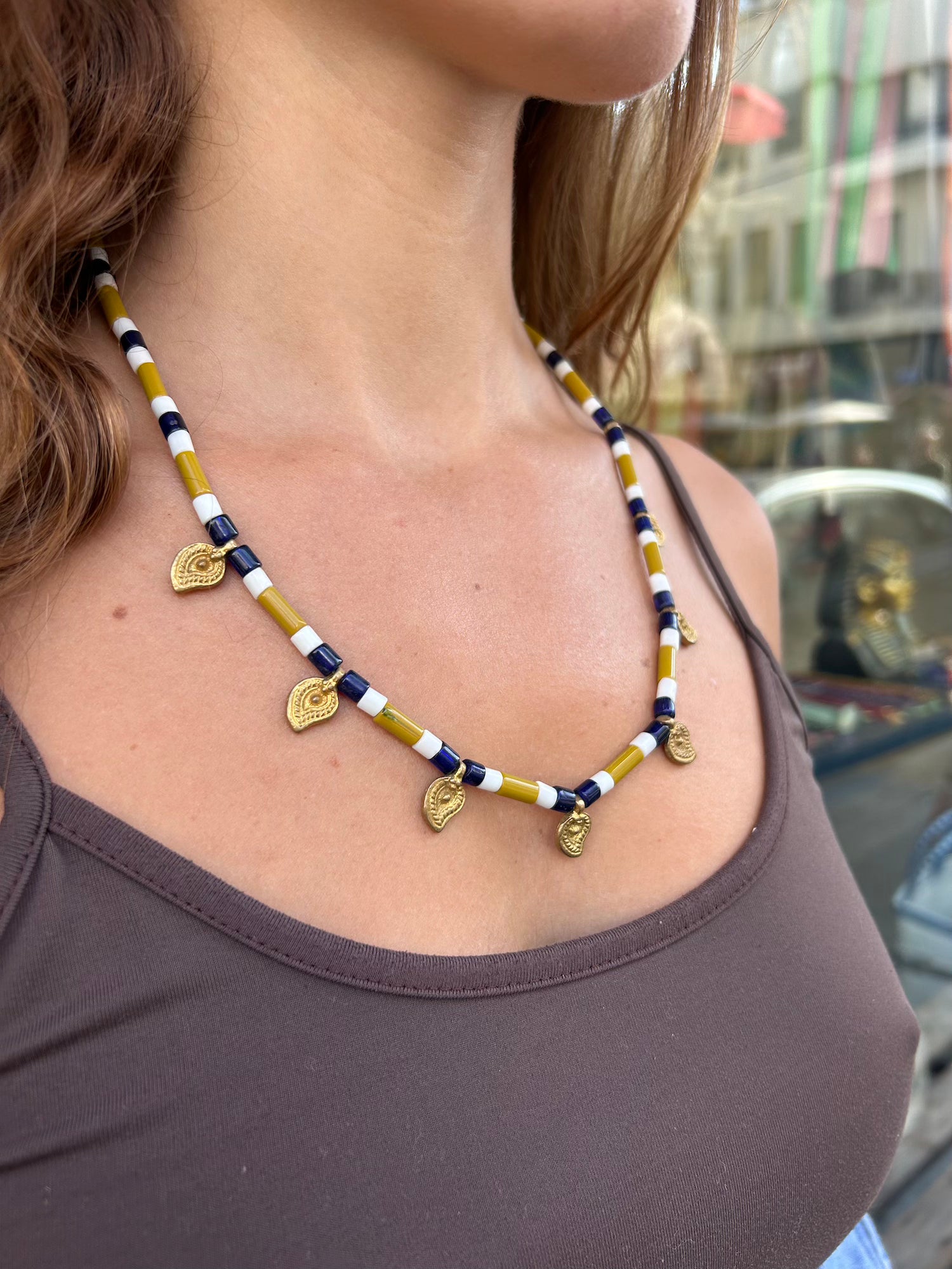 Khaki BlueTribal Necklace