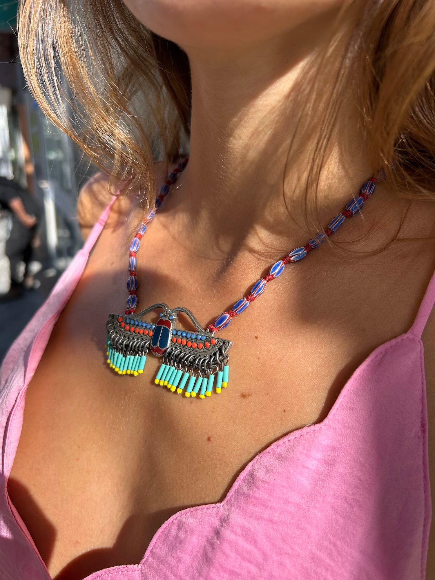 Flying Scarab Fringe Necklace